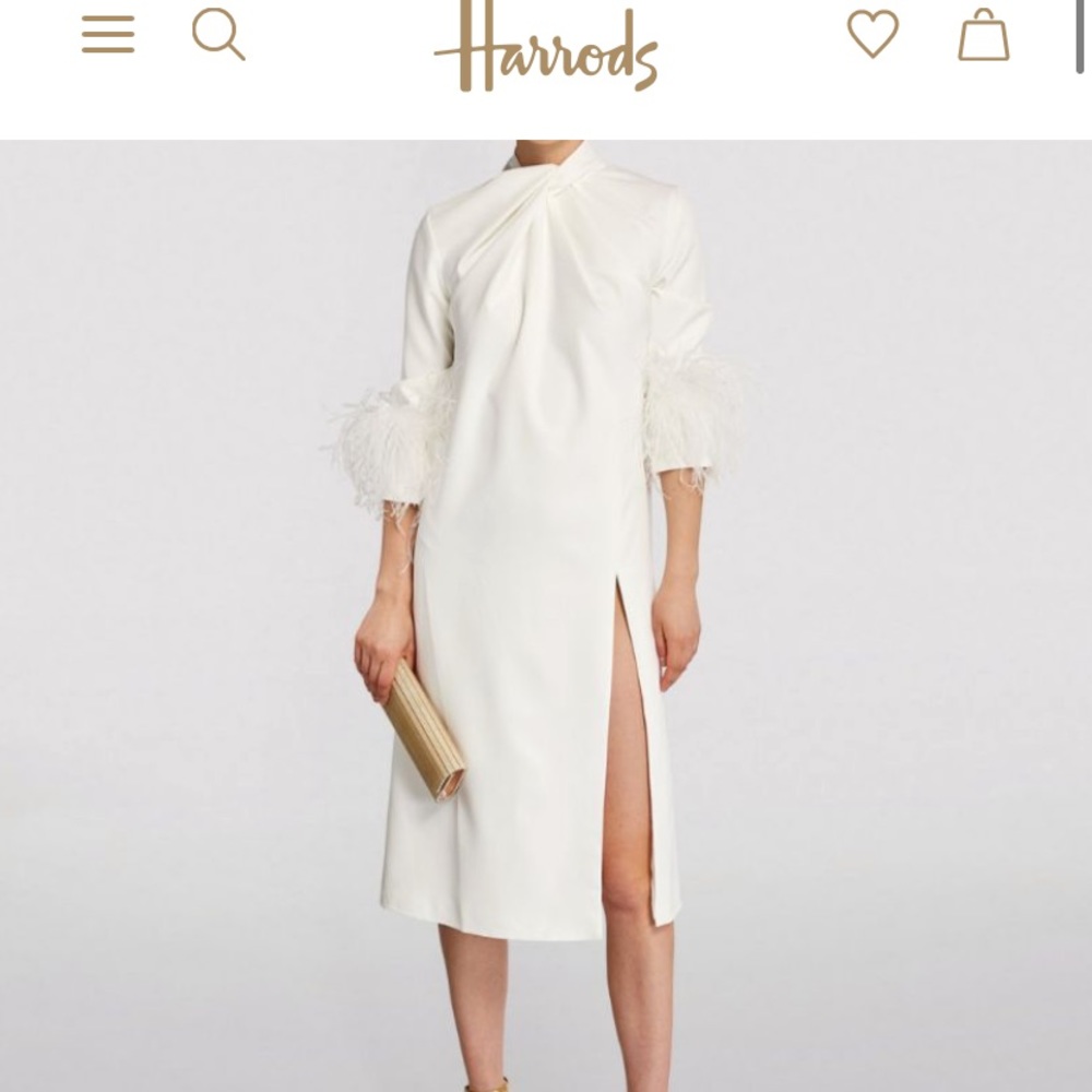 White Arlington Feather Midi Dress